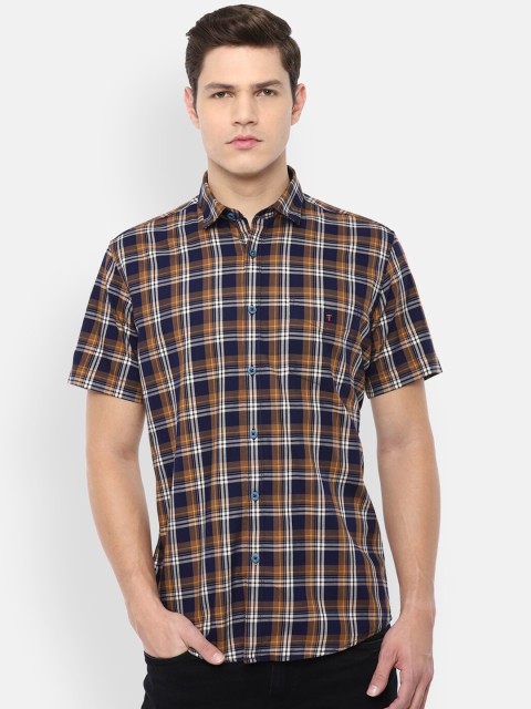 

Louis Philippe Sport Men Navy Blue Slim Fit Checked Pure Cotton Casual Shirt