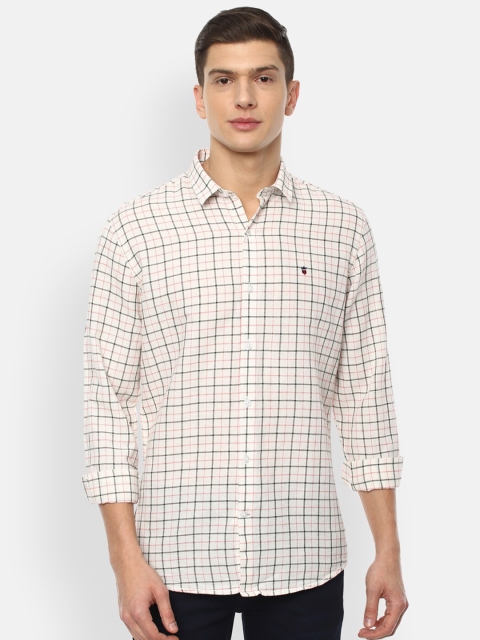 

Louis Philippe Sport Men Cream-Coloured Slim Fit Grid Tattersall Checks Checked Casual Shirt