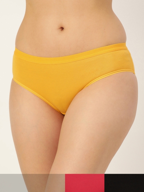

DressBerry Women Set of 3 Cotton Hipster Briefs DB-BRF-3PP-NEWP-001AF, Yellow