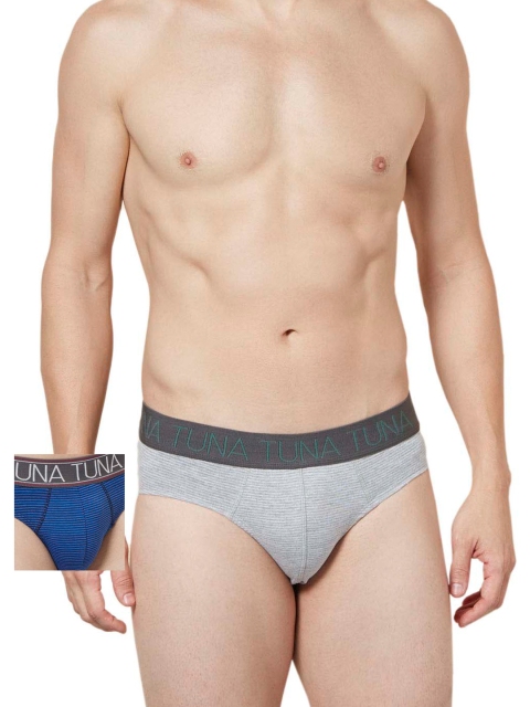 

Tuna London Men Pack of 2 Striped Briefs BTM66GRNBLU, Grey