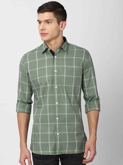 

Van Heusen Sport Men Green & White Slim Fit Windowpane Checked Casual Shirt
