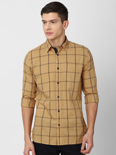 

Van Heusen Sport Men Brown Slim Fit Windowpane Checks Checked Pure Cotton Casual Shirt