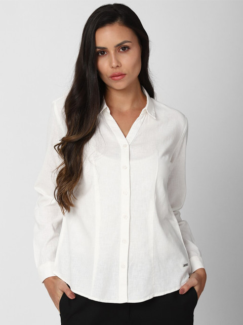 

Van Heusen Woman Women White Solid Casual Shirt