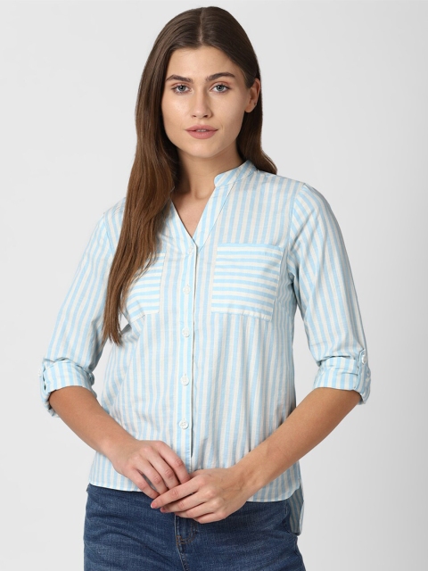 

Van Heusen Woman Women Green Striped Cotton Casual Shirt
