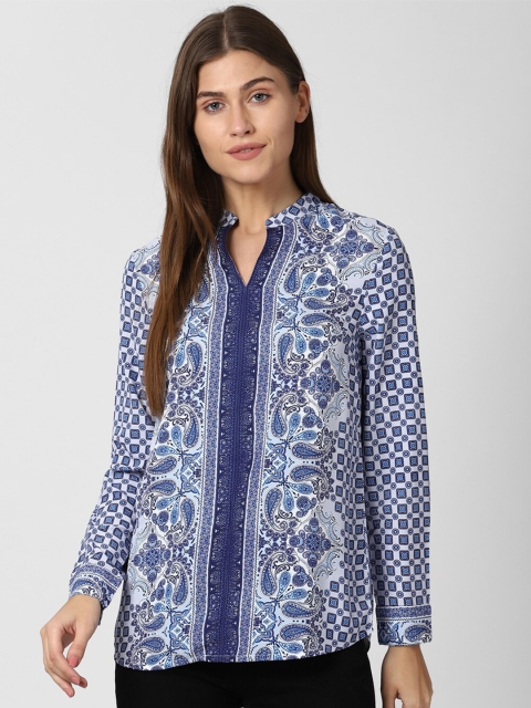 

Van Heusen Woman Navy Blue & White Ethnic Print Top