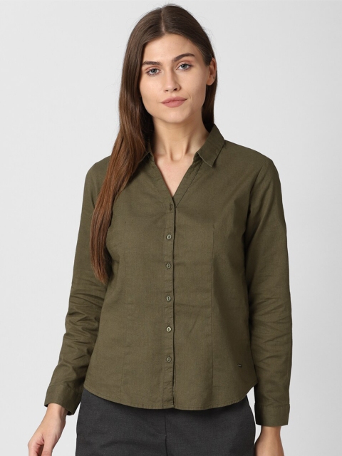 

Van Heusen Woman Women Olive Green Solid Cotton Casual Shirt