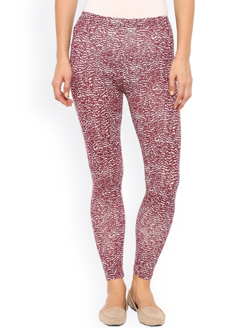 

De Moza Burgundy Animal Print Ankle-Length Slim Fit Leggings