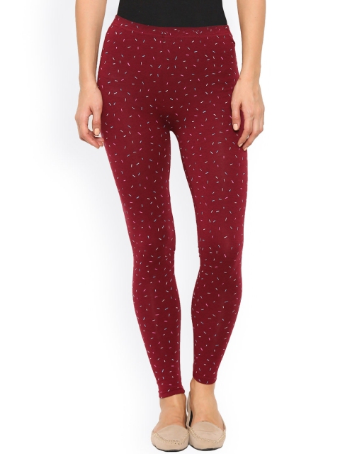 

De Moza Maroon Printed Ankle-Length Leggings