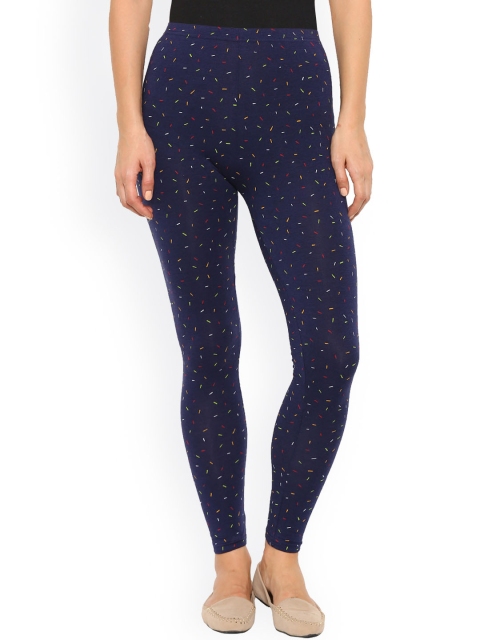 

De Moza Navy Printed Ankle-Length Leggings, Navy blue