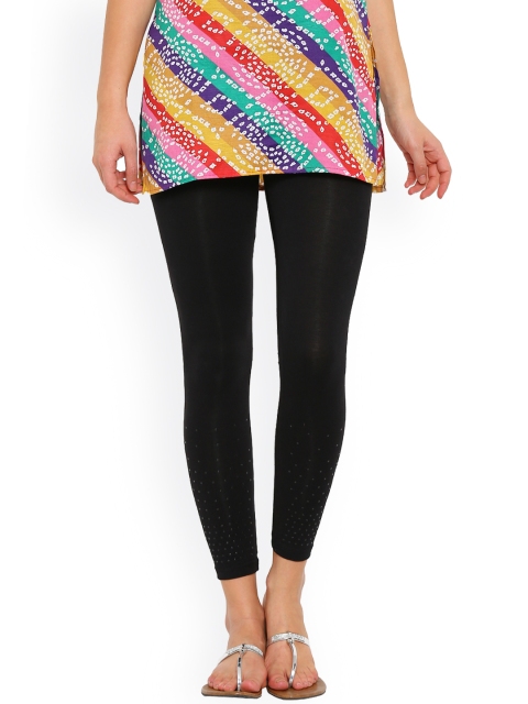 

De Moza Black Ankle-Length Printed Leggings