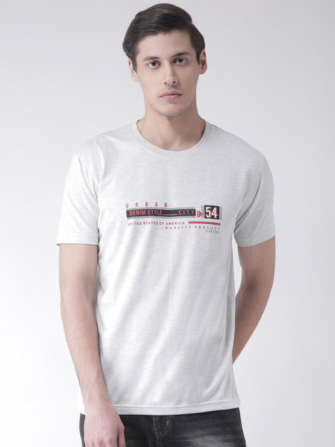 

Club York Men Grey Melange Typography Printed Cotton T-shirt