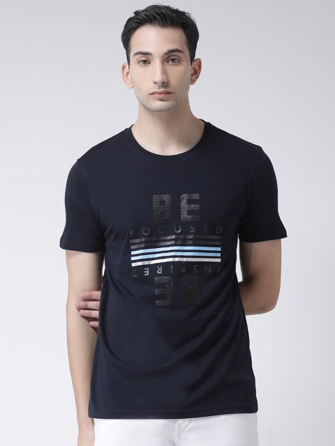 

Club York Men Navy Blue Typography Printed Raw Edge T-shirt