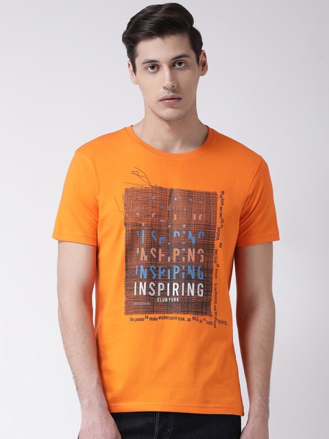 

Club York Men Orange Typography Printed Cotton T-shirt
