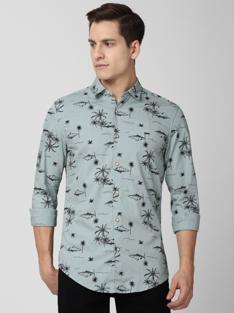 

Peter England Casuals Men Blue Slim Fit Floral Printed Cotton Casual Shirt