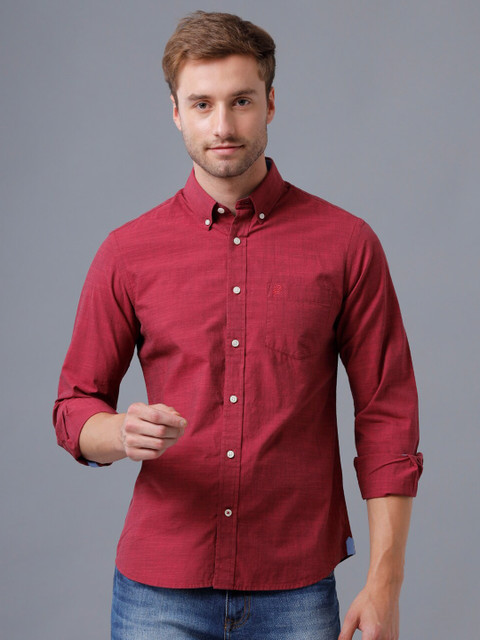 

Double Two Men Maroon Smart Casual Shirt