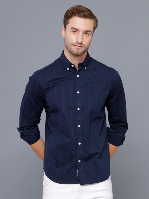 

Double Two Men Navy Blue Smart Windowpane Checks Checked Casual Shirt
