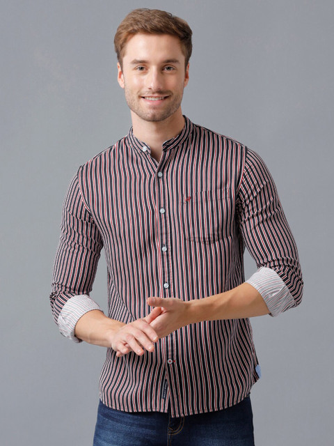 

Double Two Men Black Smart Striped Casual Shirt