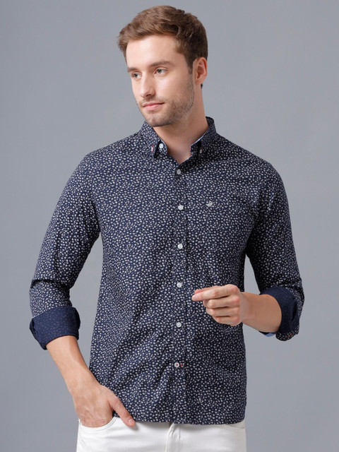 

Double Two Men Blue Smart Printed Casual Shirt
