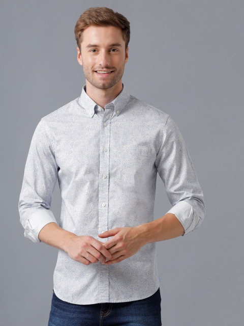 

Double Two Men Blue Micro Ditsy Printed Smart Cotton Casual Shirt