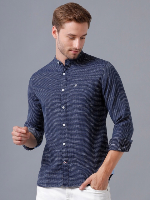 

Double Two Men Blue Smart Self Design Cotton Casual Shirt