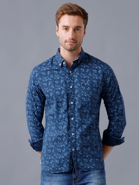 

Double Two Men Blue Smart Floral Printed Casual Shirt