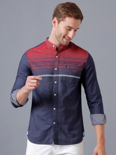 

Double Two Men Blue Smart Striped Casual Shirt