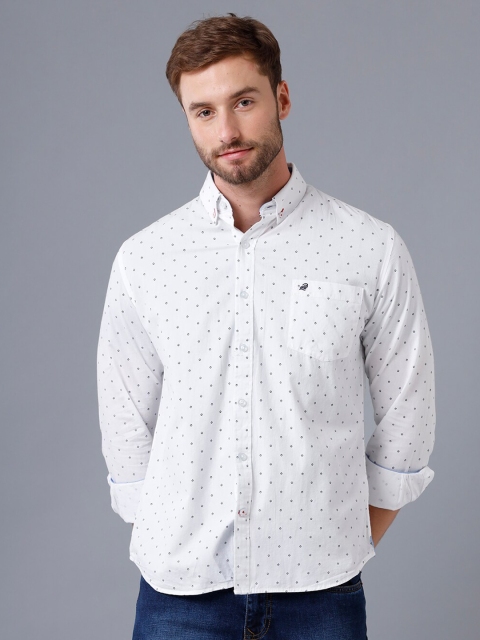 

Double Two Men White Smart Printed Casual Shirt