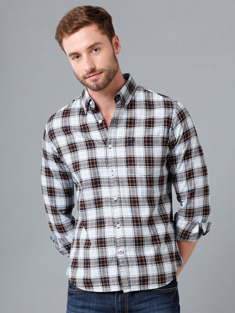 

Double Two Men Yellow & White Tartan Checked Casual Shirt