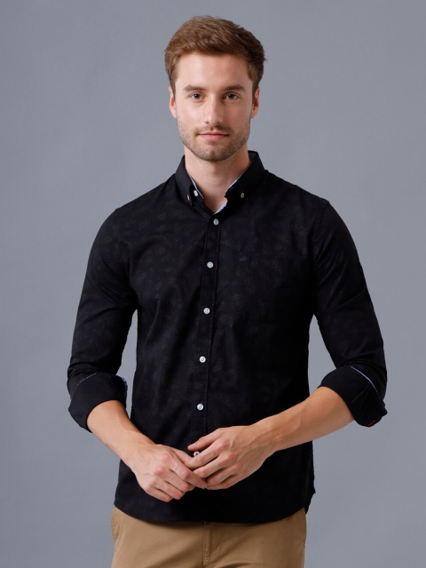 

Double Two Men Black Smart Printed Casual Shirt