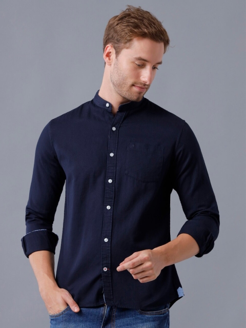 

Double Two Men Blue Solid Smart Cotton Casual Shirt