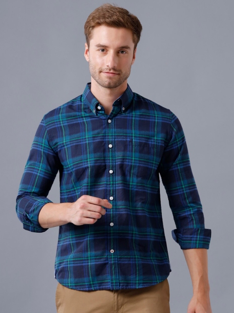 

Double Two Men Blue Checked Smart Cotton Casual Shirt