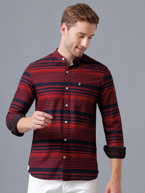 

Double Two Men Red Smart Multi Striped Casual Shirt