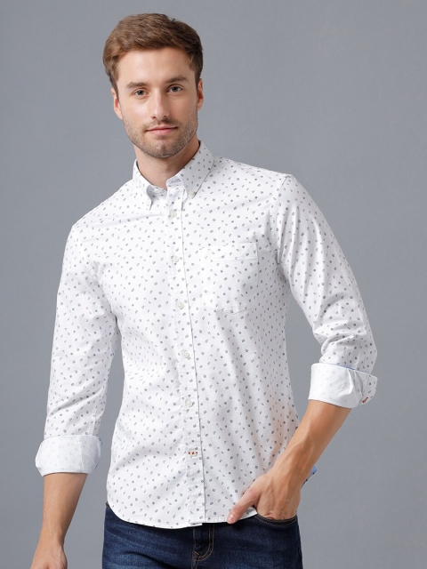 

Double Two Men White Smart Printed Casual Shirt