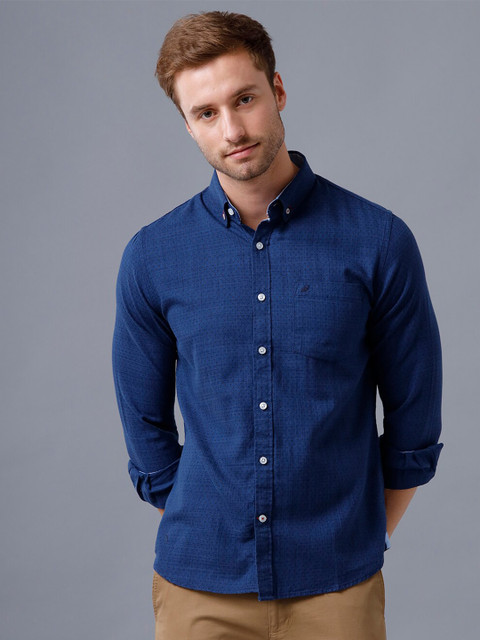 

Double Two Men Blue Smart Regular Fit Printed Cotton Casual Shirt