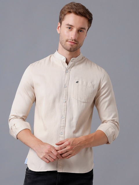 

Double Two Men Beige Smart Casual Shirt