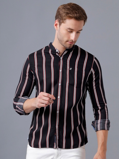 

Double Two Men Black Smart Striped Cotton Casual Shirt