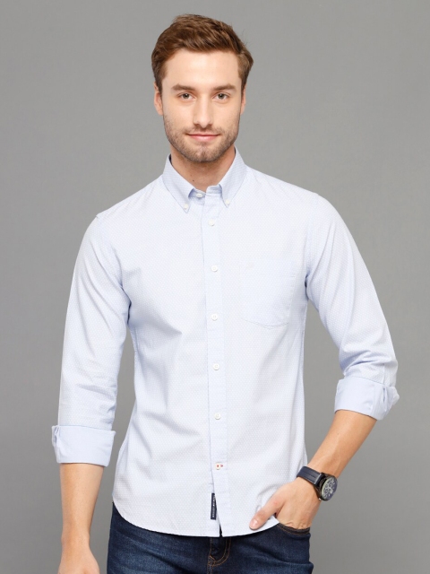 

Double Two Men Blue Solid Smart Cotton Casual Shirt