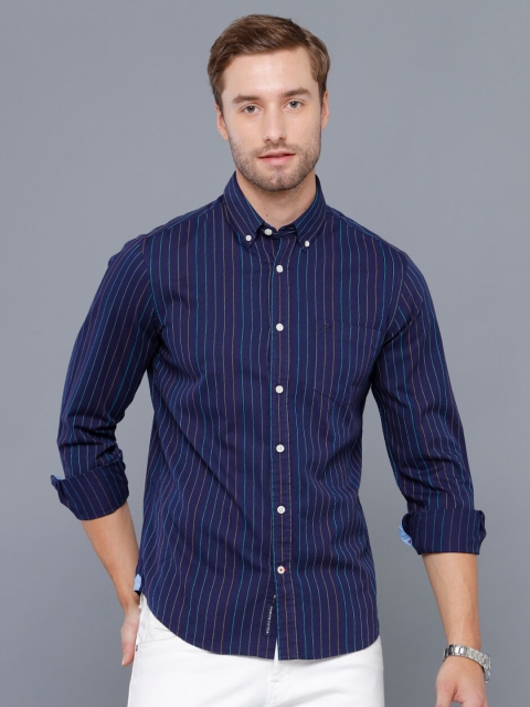 

Double Two Men Blue Smart Striped Casual Shirt