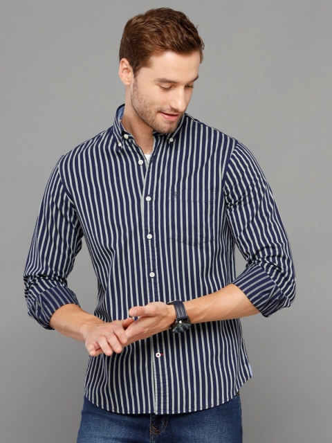 

Double Two Men Blue Smart Striped Cotton Casual Shirt