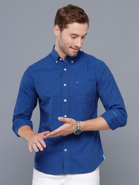 

Double Two Men Blue Smart Casual Shirt