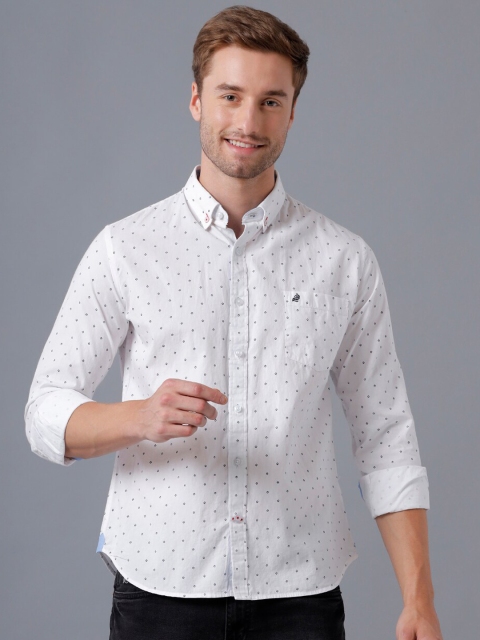 

Double Two Men Blue Smart Printed Casual Shirt