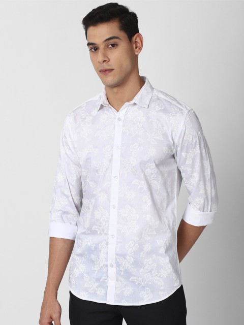 

V Dot Men Grey Slim Fit Floral Printed Cotton Casual Shirt