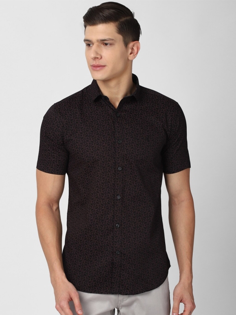 

V Dot Men Black & Brown Slim Fit Abstract Printed Casual Shirt