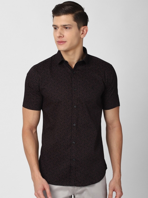 

V Dot Men Black & Brown Slim Fit Printed Pure Cotton Casual Shirt