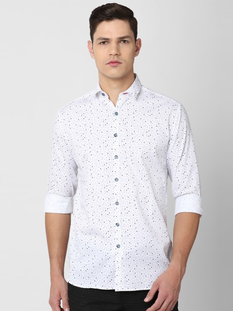 

V Dot Men White Slim Fit Printed Cotton Casual Shirt