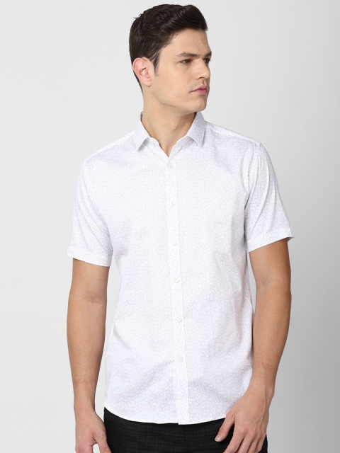 

V Dot Men White Slim Fit Printed Casual Shirt
