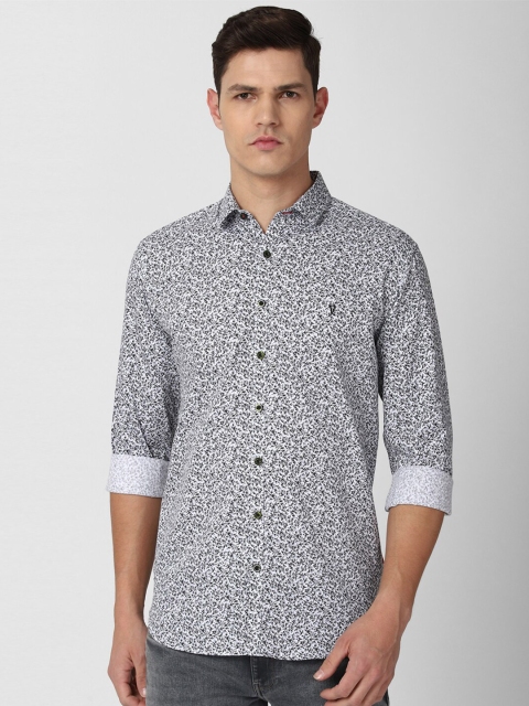 

V Dot Men Grey Slim Fit Floral Printed Cotton Casual Shirt