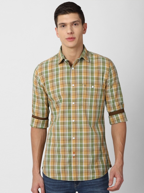 

VAN HEUSEN DENIM LABS Men Yellow Slim Fit Checked Casual Shirt