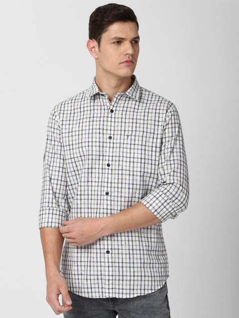 

VAN HEUSEN DENIM LABS Men Grey Slim Fit Grid Tattersall Checks Checked Casual Shirt