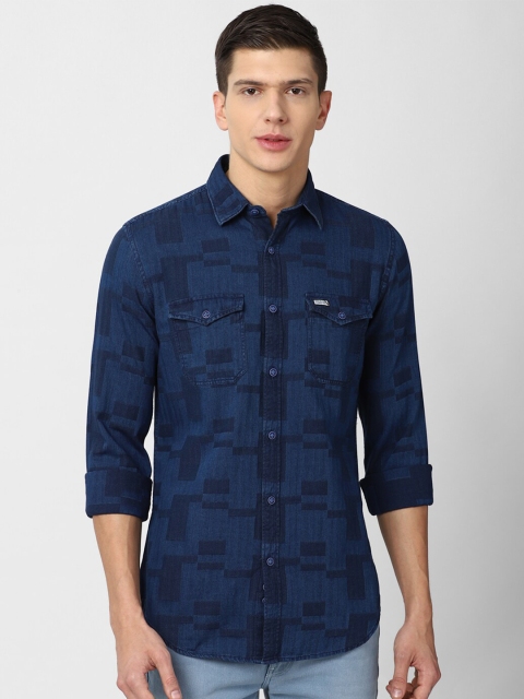 

VAN HEUSEN DENIM LABS Men Navy Blue Slim Fit Geometric Printed Pure Cotton Casual Shirt